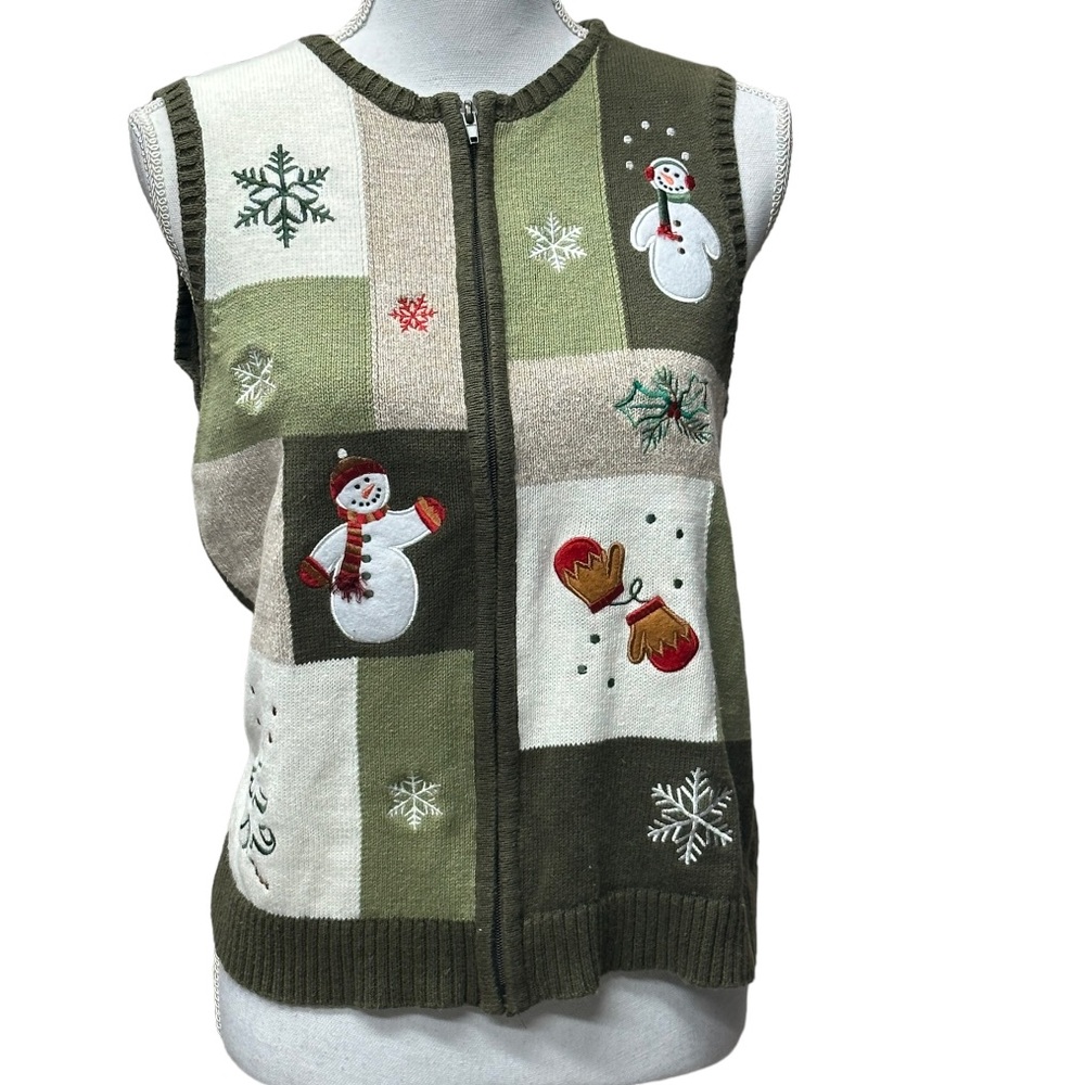 Christopher & Banks Christmas Holiday Snowman Tree Snowflake Sweater Vest Size S